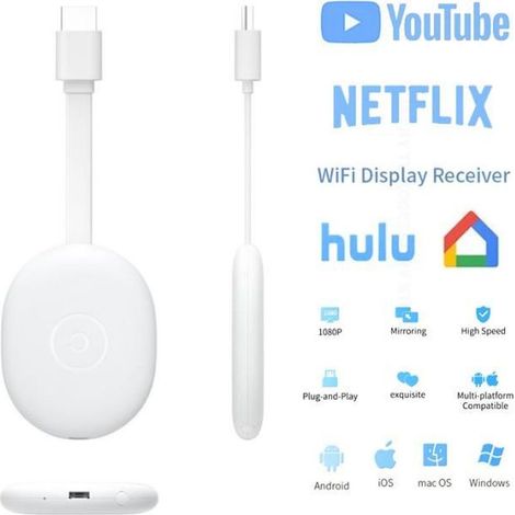 – Chromecast-WLAN-Empfänger-Dongle (1080p) – HDMI-Adapter für Android und iOS – Bluetooth- und USB-Anschluss – HD-Streaming (1/4)