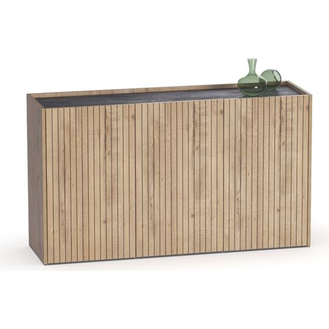 Pegane – Buffet commode de salon chêne doré – 2 portes réversibles – 3 étagères intérieures – Dimensions 140x40x80 cm – Fabrication espagnole PEFC (1/5)