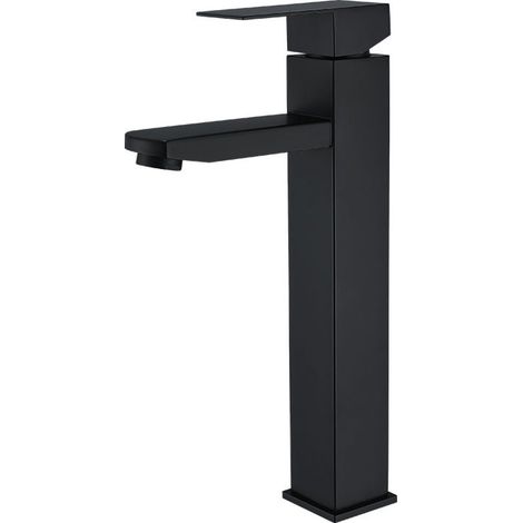 Robinet pour vasque, inox, noir, surélevé, eau chaude/froide (1/5)