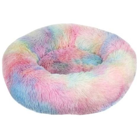 Oreiller de lit pour chat moelleux doux lavable pour chats chiens (couleurs arc-en-ciel tie-dye, 50 cm), Ensoleillé (1/5)