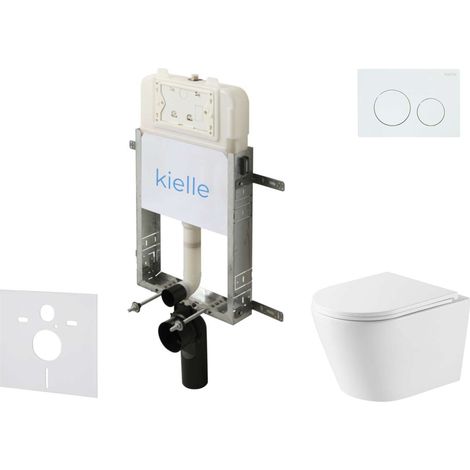 kielle Genesis New - Set bâti support, WC Nefia, Vortex Rimless+, abattant softclose et bouton-poussoir Gemini New I, blanc brillant 30528SZ46