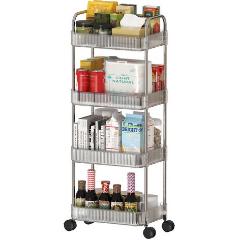 Chariot de Rangement 4 Étages en Acrylique Transparent – Roulettes Résistantes & Capacité 15kg – Design Mobile pour Cuisine/Salle de Bain/Chambre (40x29x95cm) (1/5)