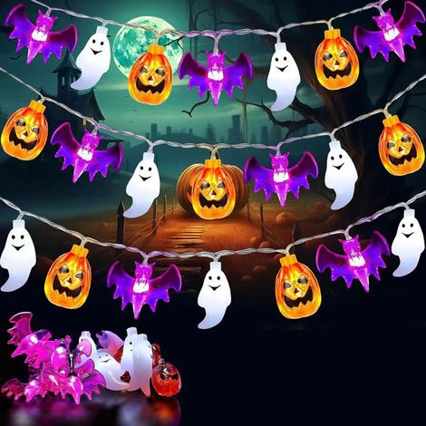 Wasserdichte Halloween-Lichterkette für drinnen und draußen, Party- und Gartendekoration, 300 cm x 20 LEDs, Kürbis, Fledermaus, Geist (1/5)