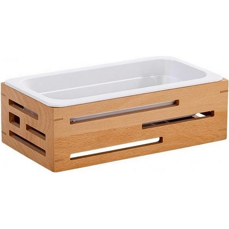 Commercial Presentation Tray, Display Stand, Shelf, Wooden Frame, Sturdy Beech Wood, Melamine Insert, Easy to Assemble, Small, 1/3 Wooden Frame with Imitation Porcelain Top (1/4)