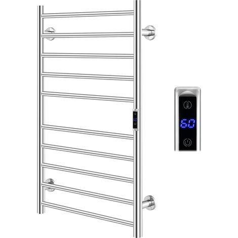 Costway – Sèche-serviettes électrique 120W – 10 barres en acier inoxydable – Température réglable 30-60°C – Minuterie 1-8h – Étanche mural (1/5)
