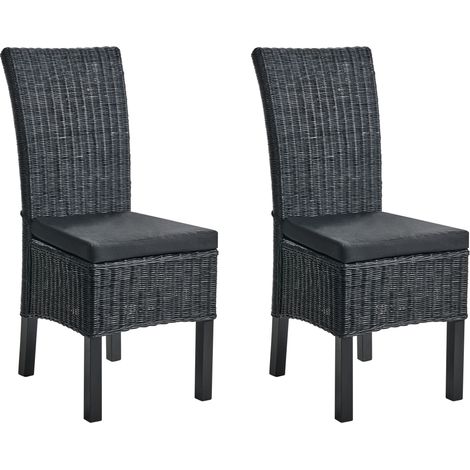 Conjunto de 2 sillas de comedor de ratán trenzado con cojines estilo boho respaldo alto comedor sala de estar negro Andes