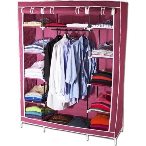 OSE – Armoire de rangement dressing XXL – Tissu non tissé 65 g/m² – Tubes acier 13 mm – Dimensions 177x135x43,5 cm – Coloris rouge bordeaux, bleu marine, gris