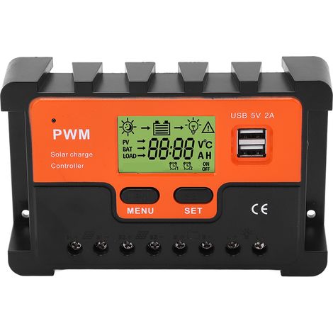 12V/24V PWM-Solarregler (automatische Erkennung, wasserdicht, 20A, 2 x 5V USB-Ausgänge, LCD-Bildschirm, kompatibel mit 28-10 AWG-Kabeln) (1/5)