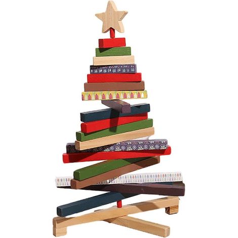 Noël Décoration Arbre De Noël Forme Bloc De Construction Arbre De Noël Rotatif Bureau En Bois Ornement Décoration De Bureau Ornement 40cm (1/4)
