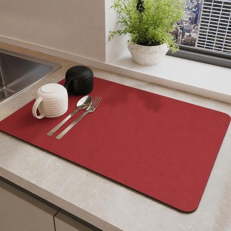 Alfombrilla escurridora para encimera de cocina, alfombrilla de goma altamente absorbente y resistente a las manchas (roja, 40 cm x 60 cm) (1/5)