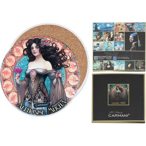 Tovaglietta rotonda in ceramica Alfons Mucha per soggiorno, tavolo, cucina, idea regalo (1/4)