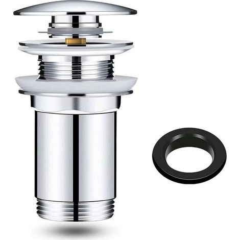 Bonde de Lavabo sans Trop-plein Chrome, Universelle Pop -up Valve Bonde de Vidage Lavabo sans trop plein Laiton, Facile à Installer avec Notice, Pas de fuite d'eau (1/5)