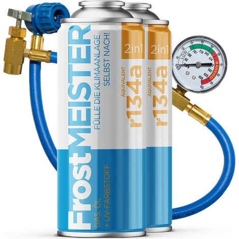 FROSTMEISTER 2in1 400ml - 2x Bombolette R134a + Tubo KIT SELF-SERVICE PER ARIA CONDIZIONATA