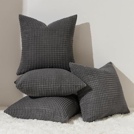 Housse de coussin Canapé 60x60 Gris – Foncé en Velours Côtelé Lot de 4 (1/5)