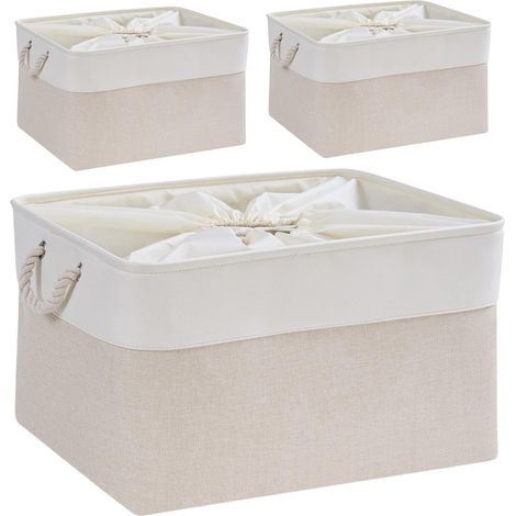 Lot de 3 Paniers de Rangement en Tissu - XL 45x35x24cm - Toile Renforcée avec Poignées et Cordon - Pour Placard et Étagère (1/5)