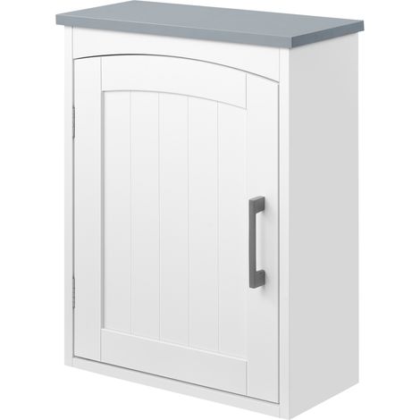 Beyamis Wandmontierter Badezimmerschrank, moderner Badezimmer-Wandschrank mit Bogentür und verstellbarem Einlegeboden, Badezimmer-Aufbewahrungsschrank, Hellgrau und Weiß
