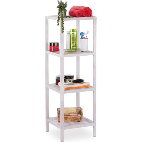 Relaxdays Scaffale da Bagno, Legno di Noce, Ripiani Portaoggetti, Mobiletto Salvaspazio,112x36x36, Mobile Cucina, Bianco