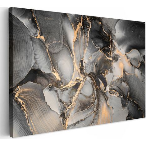 TABLEAU SUR TOILE Gris - Luxe - Or - Marbre Toile Peinture Grand Format XXL 150x100 cm