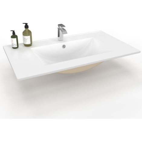 Vasque à encastrer rectangle en céramique blanche L. 81 x l. 46 x H. 17 cm