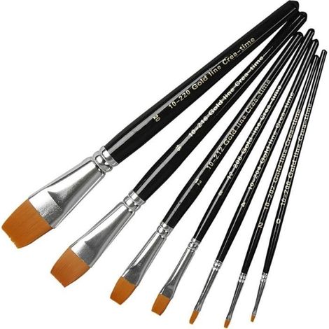 Set de pinceaux - 7 pcs - Manche court en bois - Poils en nylon