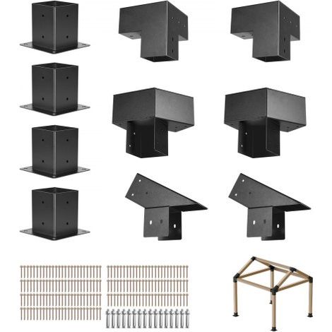 Kit de Soportes para Pérgola de 10 x 10 cm para Techo Puntiagudo de Madera de 92 x 92 mm en Tamaño Real, de 3 o 4 Vías con Bases para Postes y Pérgolas y Cobertizos de Exterior, 14 Piezas (1/5)