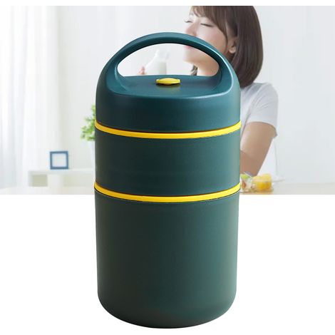 Bocal alimentaire isotherme en acier inoxydable 304, 680 ml, 2 compartiments, portable, vert foncé, idéal pour le déjeuner, le petit-déjeuner, la soupe et le porridge. (1/5)