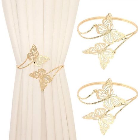Dekorativer Gardinenhalter, dekorativer Schmetterlings-Gardinenclip, Blumen- und Schmetterlingsmuster, Gold