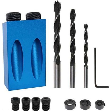 Guida alla lavorazione del legno Posizionatore angolare multifunzionale – Kit di serraggio a 14 fori per fori angolati a 15 gradi, include punta da trapano da 6/8/10 mm e morsetto a vite, kit per la l (1/4)
