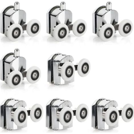 Set mit 8 Duschkabinenrollen (25 mm) – Korrosionsbeständige Zinklegierung – Schnelle Montage – Doppellagig für leichtgängiges Gleiten (1/5)