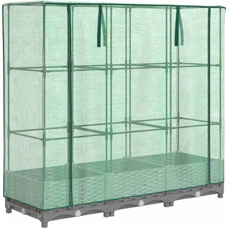 Maison Exclusive - Hochbeet mit Gewächshaus-Aufsatz Rattan-Optik