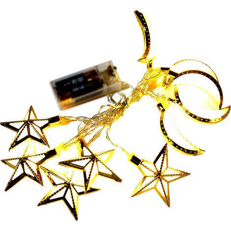 1,5 m lange LED-Lichterkette mit 10 LEDs in Stern- und Halbmondform für Eid und Ramadan. Zauberhafte Hängedekoration für Partys, Weihnachten und Fenster. (1/5)
