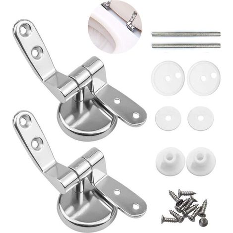 Attaches Charnière Abattant WC, Lot de 2 Charnières de Rechange pour Lunette de Toilette avec Fixations en Alliage de Zinc