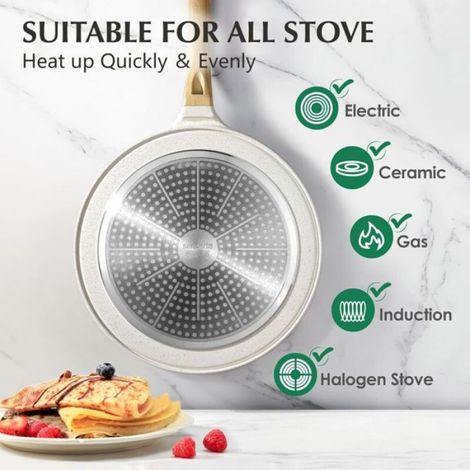 Poêle à crêpes 28 cm – Revêtement céramique antiadhésif – Compatible induction – Répartiteur de pâte inclus – Poignée ergonomique (1/3)