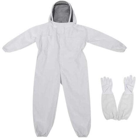 Enowelir Vêtements D'apiculture Costume d'abeille for Enfants, Combinaison Une pièce Anti-Abeille avec Capuche en Voile, vêtements de Protection for Enfants Tenue D'apiculteur(Blanc,Medium) (1/4)