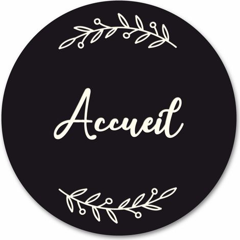 Plaque de Porte Autocollante PVC Gravé Noir Blanc Ronde.-  - Accueil (1/5)