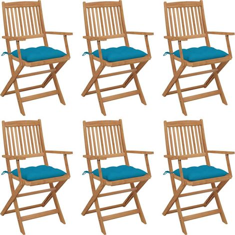vidaXL Sillas plegables (6 unidades) con cojines, de madera maciza de acacia. (1/5)