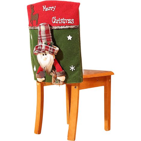 (Stuhlhusse-001-A) Weihnachtliche Tisch- und Stuhlhussen, Weihnachtsmann- und Schneemannmotiv, Stuhlhussen mit roten und grünen 3D-Figuren, Heimdekoration (1/3)