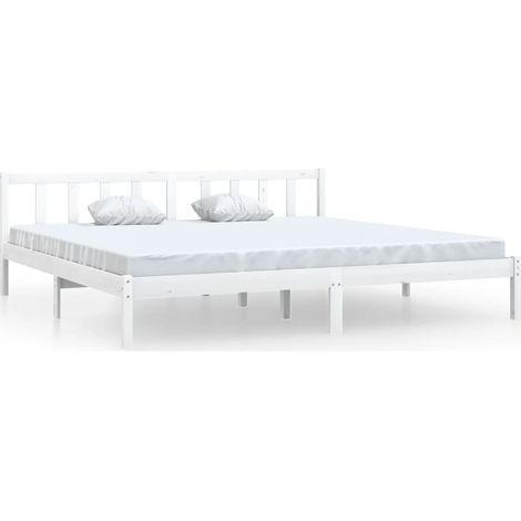 Bed Frame without Mattress White Solid Wood Super King Size vidaXL
