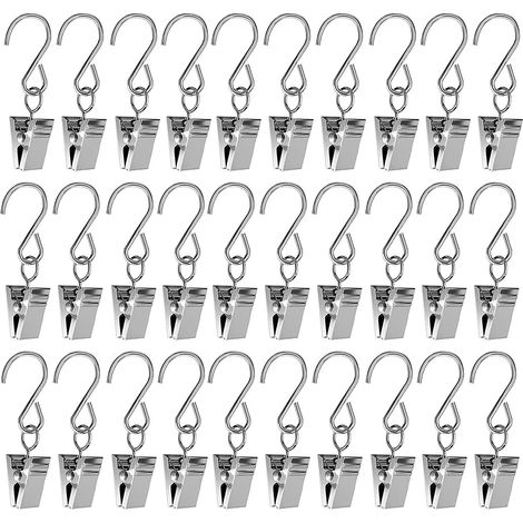Attache Métallique Avec Crochet En S - Pour Rideaux Lumières Décorations Photos Cartes - 30 Pièces - Argent