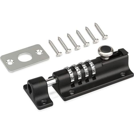 Lot de 1 serrures de porte à combinaison, serrures à code, serrures à combinaison pour chenils, granges, hangars, entrepôts, noir (1/5)