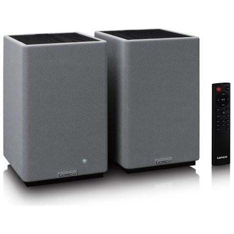 Lenco SPB-240BKGY Coppia Altoparlanti Stereo Hi-Fi Bluetooth 5.3 - 2x40W RMS - Amplificatore Classe D - DSP - RCA - Ottico - USB - Telecomando - Grigio/Nero