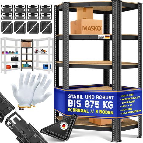 MASKO® Scaffalatura per stoccaggio pesante Scaffalatura per cantina 180x75x40cm fino a 875 kg 5 ripiani regolabili Scaffalatura annidabile Nero (1/5)