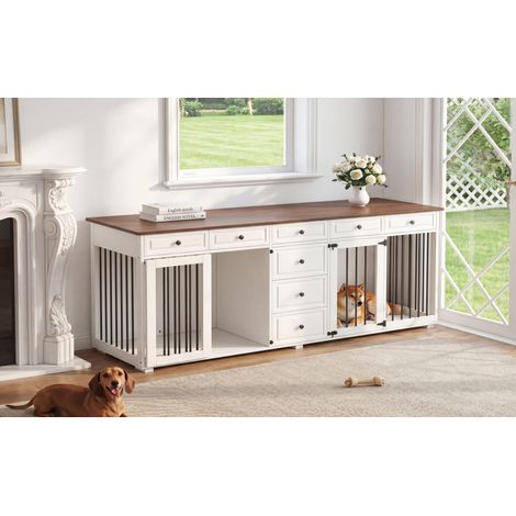 Meuble cage pour chien 200x60x85 cm noyer blanc (1/5)