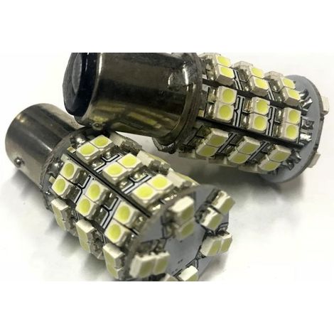Coppia 2 Lampade Led BAY15D 1157 P21/5W Con 60 Smd 3528 Bianco Freddo 6000K 12V 2W