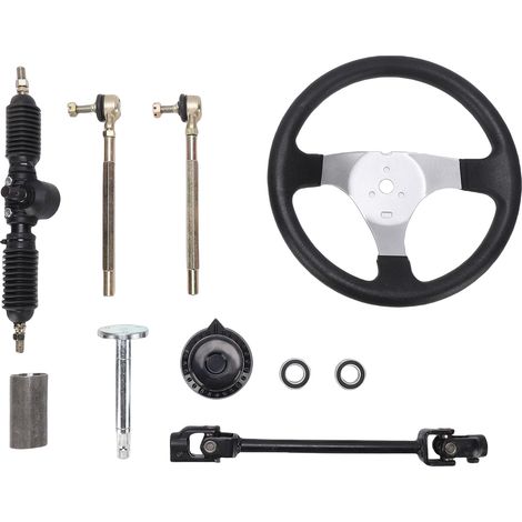 Volant Go Kart de 300 mm à 3 rayons avec crémaillère et pignon réglables de 320 mm, petite tige de traction pour véhicule tout-terrain ATV UTV de 110 ml, 125 ml, 140 ml, 150 ml (1/5)