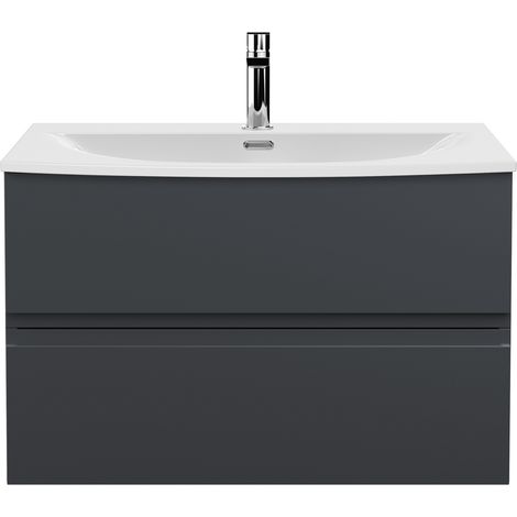 Hudson Reed Urban Wall Hung 2-Drawer Vanity Unit with Basin 4 Satin Anthracite - 800mm Wide