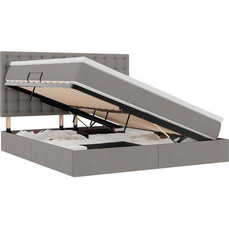 LED-Speicherbett mit Matratze Taupe 160 x 200 cm Stoff vidaXL