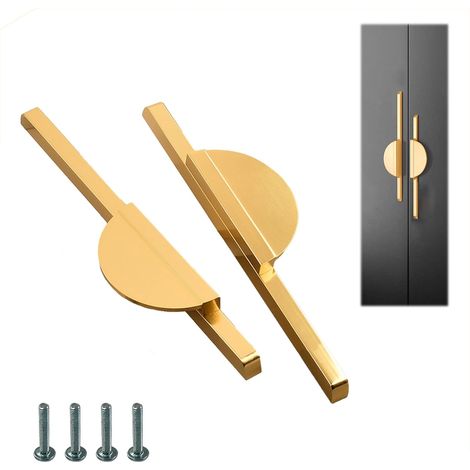 2 Pièces Poignées D'armoire Or en Demi-Cercle, 160mm Poignée Meuble, Cuisine, avec Vis, pour Armoire, Commode, Penderie (1/5)