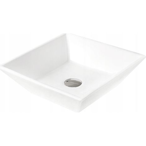 Vasque à poser carrée Silla, lavabo salle de bain en céramique 41x41x12 cm, design moderne, installation facile, Blanc