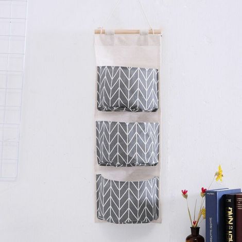 ZVD-Sac de Rangement Suspendu avec 3 Poches, Étagère Mural en Tissu Panier Pochette de Rangement Organisateur pour Chambre Salle de Bain Cuisine - Étanche & Élégant (1/2)